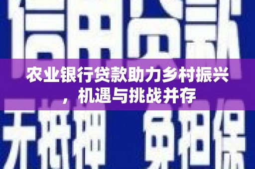 枣庄农业银行贷款助力乡村振兴，机遇与挑战并存